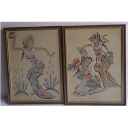 Pair of Indian prints on fabric