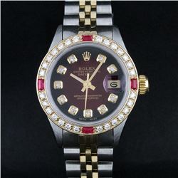 Rolex Two-Tone Red Vignette Diamond and Ruby DateJust Ladies Watch