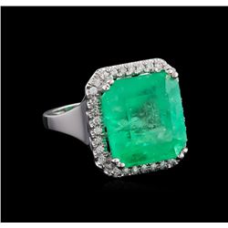 GIA Cert 12.69 ctw Emerald and Diamond Ring - 14KT White Gold