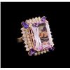 Image 1 : 25.85 ctw Kunzite, Tanzanite and Diamond Ring - 14KT Rose Gold