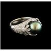 Image 1 : Tahitian Pearl and Diamond Ring - 14KT White Gold