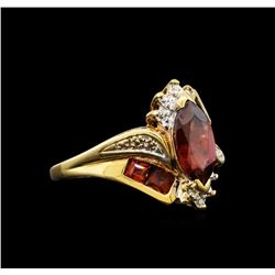 Garnet and Diamond Ring - 10KT Yellow Gold