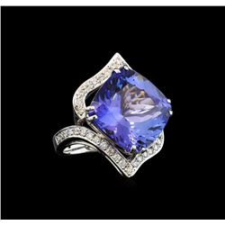 GIA Cert 17.73 ctw Tanzanite and Diamond Ring - 14KT White Gold