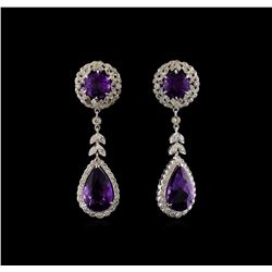 10.30 ctw Amethyst and Diamond Earrings - 14KT White Gold