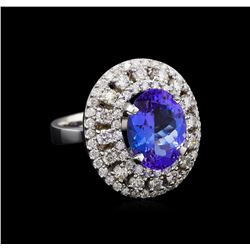 5.12 ctw Tanzanite and Diamond Ring - 14KT White Gold