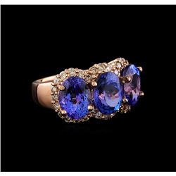 7.62 ctw Tanzanite and Diamond Ring - 14KT Rose Gold