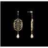 Image 2 : 0.52 ctw Emerald, Pearl, and Diamond Earrings - 18KT Yellow Gold