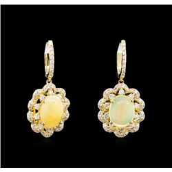 2.78 ctw Opal and Diamond Earrings - 14KT Yellow Gold