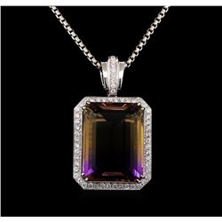 14KT White Gold 28.42 ctw Quartz and Diamond Pendant With Chain