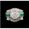 Image 2 : 1.64 ctw Diamond and Emerald Ring - Platinum