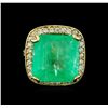 Image 2 : GIA Cert 23.20 ctw Emerald and Diamond Ring - 14KT Yellow Gold