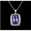 Image 1 : GIA Cert 20.21 ctw Tanzanite and Diamond Pendant With Chain - 14KT White Gold