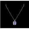 Image 2 : GIA Cert 20.21 ctw Tanzanite and Diamond Pendant With Chain - 14KT White Gold