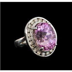 14KT White Gold 16.20 ctw Kunzite and Diamond Ring