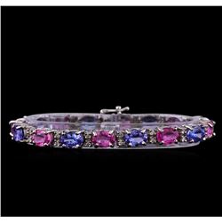 10.80 ctw Tanzanite, Sapphire and Diamond Bracelet - 14KT White Gold