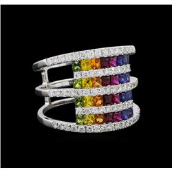 2.27 ctw Multi Color Sapphire and Diamond Ring - 14KT White Gold