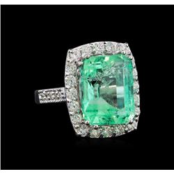 GIA Cert 9.44 ctw Emerald and Diamond Ring - 14KT White Gold