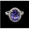 Image 2 : 4.6 ctw Tanzanite and Diamond Ring - 14KT White Gold