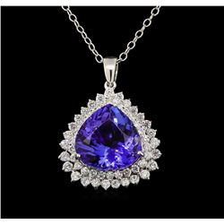 GIA Cert 18.48 ctw Tanzanite and Diamond Pendant With Chain - 14KT White Gold