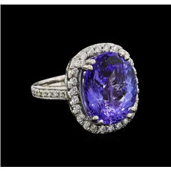 10.35 ctw Tanzanite and Diamond Ring - 14KT White Gold