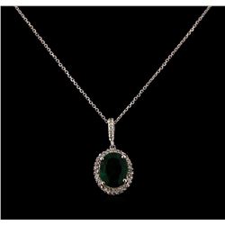 1.32 ctw Emerald and Diamond Pendant With Chain - 14KT White Gold