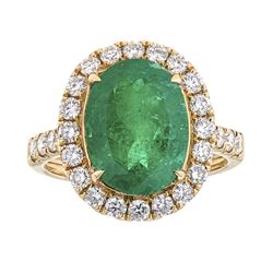 4.18 ctw Emerald and Diamond Ring - 18KT Yellow Gold