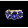 Image 2 : 6.87 ctw Tanzanite and Diamond Ring - 14KT Yellow Gold