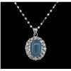 Image 1 : 14KT White Gold 5.67 ctw Aquamarine and Diamond Pendant With Chain