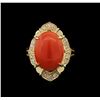 Image 2 : 4.97 ctw Coral and Diamond Ring - 14KT Yellow Gold