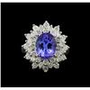 Image 2 : 3.90 ctw Tanzanite and Diamond Ring - 14KT White Gold