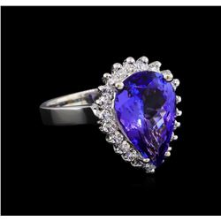 4.74 ctw Tanzanite and Diamond Ring - 14KT White Gold