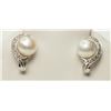 Image 1 : STERLING SILVER DIAMOND PEARL EARRINGS