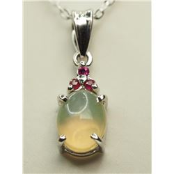 STERLING SILVER OPAL & RUBY PENDANT