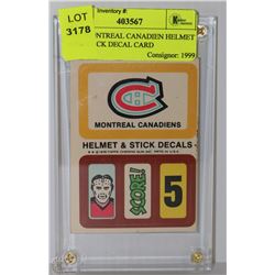 1976 MONTREAL CANADIEN HELMET AND STICK DECAL CARD