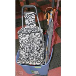 TOTE WITH ASSORTED BACKPACKS , LUNCH BAGS,