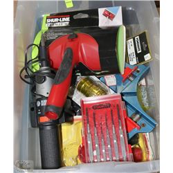 ESTATE TOTE OF HOUSEHOLD TOOLS/SUPPLIES INCLUDING