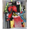 Image 1 : ESTATE TOTE OF HOUSEHOLD TOOLS/SUPPLIES INCLUDING