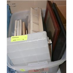 TOTE OF PICTURE FRAMES AND CRAFTING ITEMS