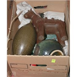 BOX OF VASES, HORSE STATUE, AND MORE!