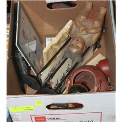 BOX OF ASIAN THEMED DECORATIVE ITEMS INCLUDING,