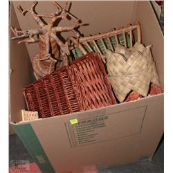 BOX OF WICKER BASKETS AN MORE!