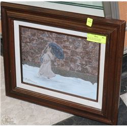 GIRL IN THE SNOW FRAMED PAINTING BY R.MATTHEWS