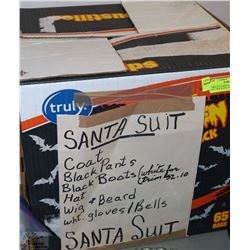 COMPLETE SANTA SUIT INCLUDES; COAT, BLK PANTS, BLK