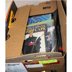 BOX OF HALLOWEEN COSTUME ACCESSORIES; GUNS, CAPES,