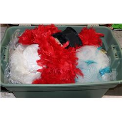 LARGE PLASTIC TOTE WITH 1920-1930'S BOA'S, DRESSES