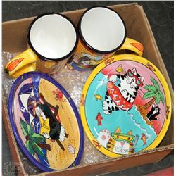 NEW CATZILLA 2 TALL LATTE 20 OZ MUGS W/ 2 PLATES