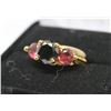 Image 1 : GOLD PLATED LADIES PINK/BLACK ON GOLD RING SZ 7