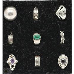 TRAY WITH ASSORTED STERLING SILVER RINGS
