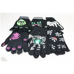 BAG OF 6 HALLOWEEN GLOW IN THE DARK GLOVES