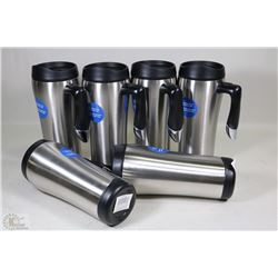 CASE OF 6 STAINLESS STEEL 16OZ TRAVEL MUGS